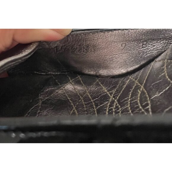 Gucci Womens Black Patent Pewter Metallic Leather D'orsay Peep Toe Heels 9 - Picture 11 of 12